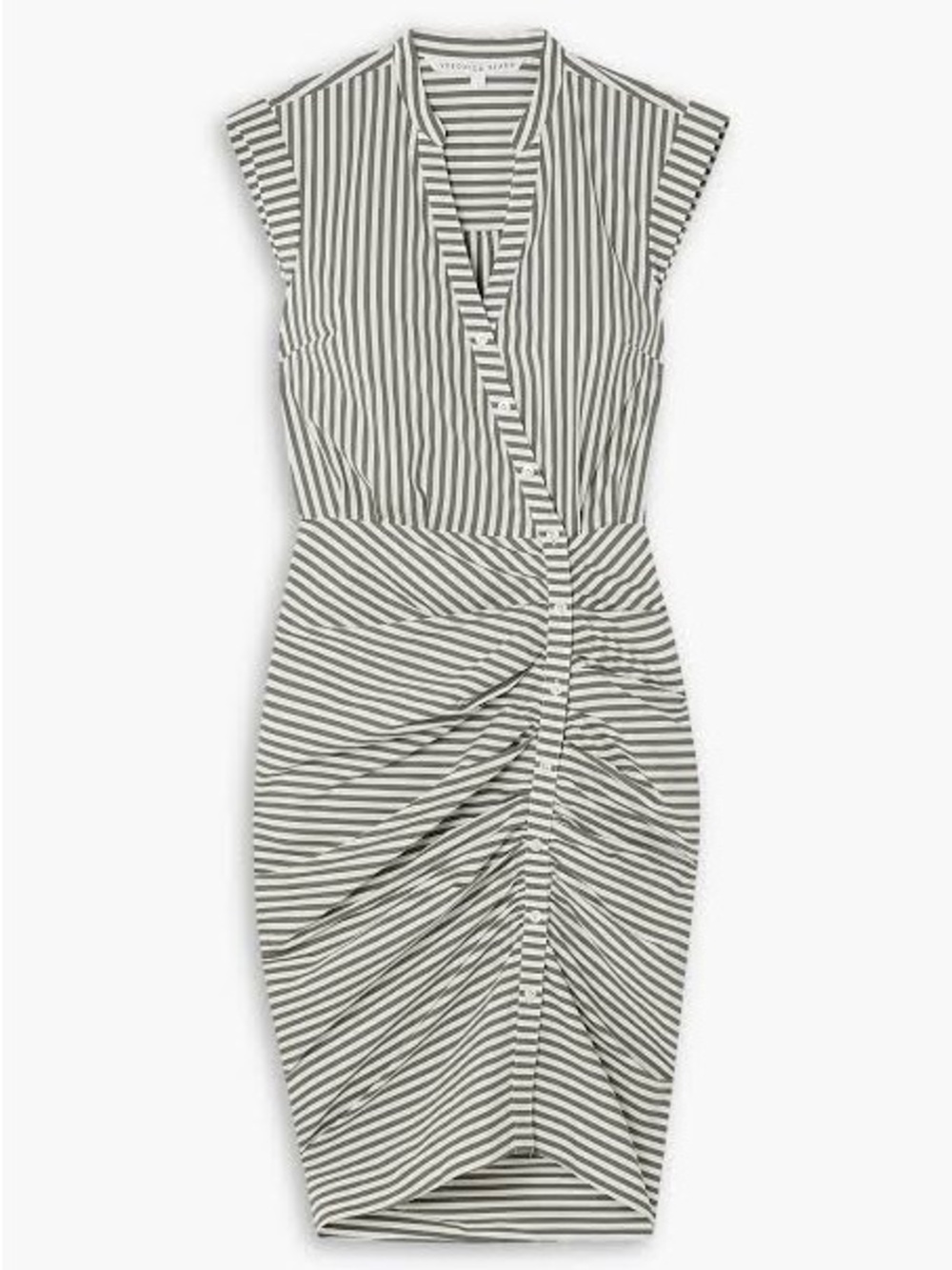 Veronica Beard grey and white striped ruched shirt dress